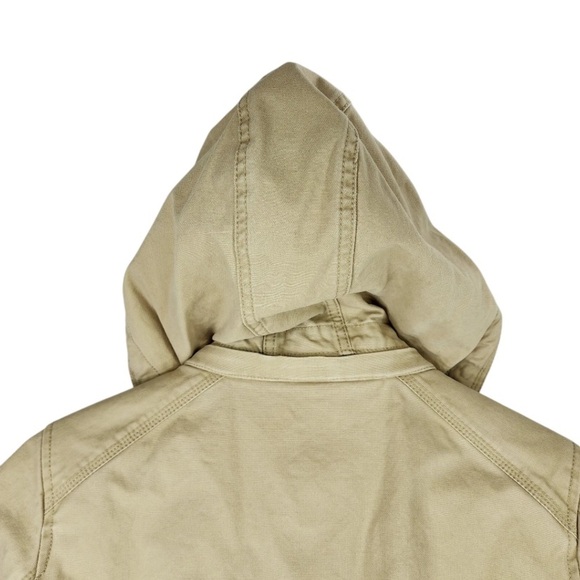 Gap Khaki Trench Coat Large Removable Hood 100% Cotton Preppy - Picture 6 of 15